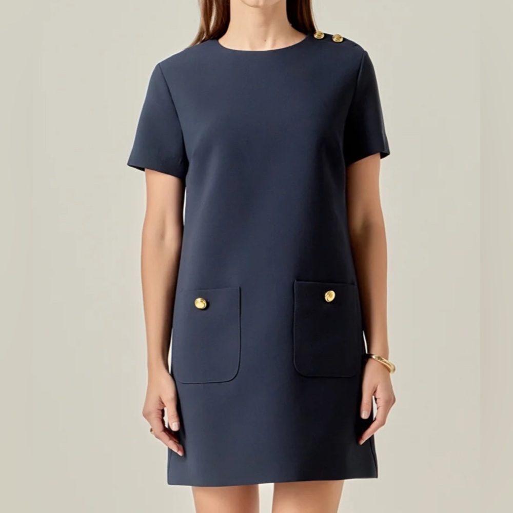 English Factory Navy Mini Dress with Button Details